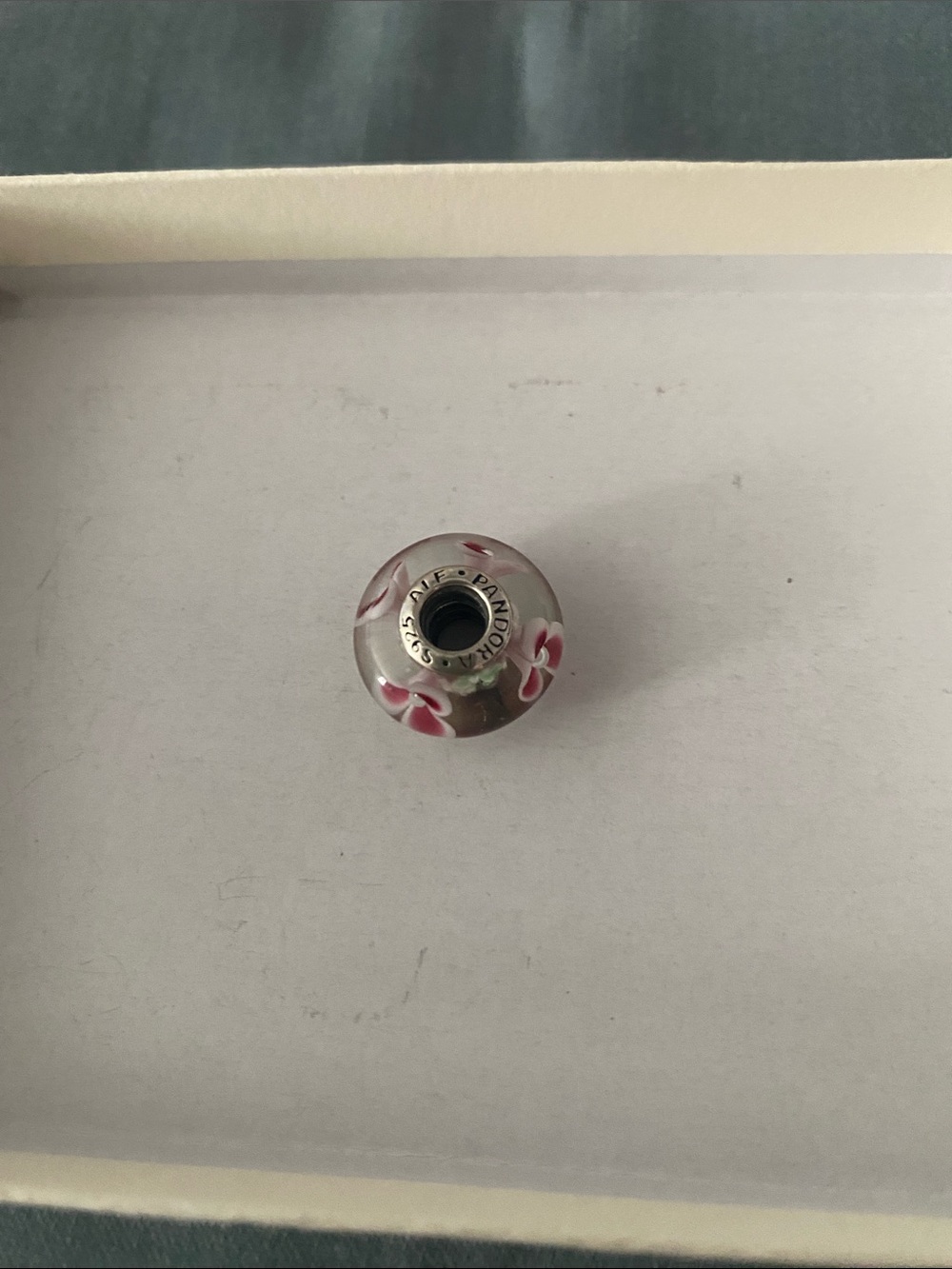 Pandora Pink & White Floral Murano Glass Charm